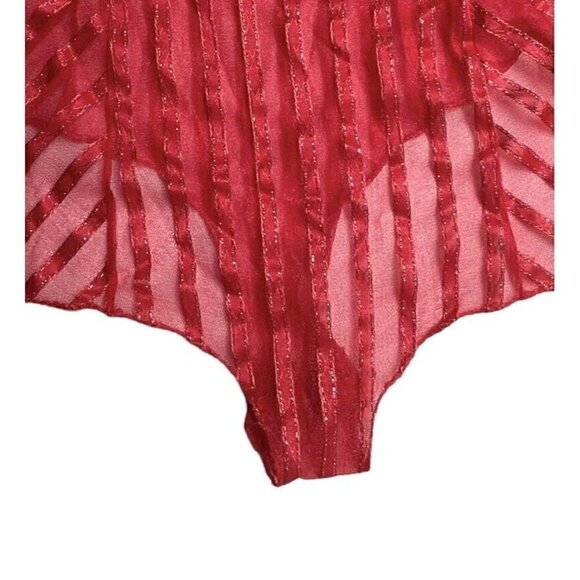 VTG 80s Red Gold Shimmer Sleeveless Sheer Bodysuit Teddy Negligee Women’s M - Picture 8 of 10